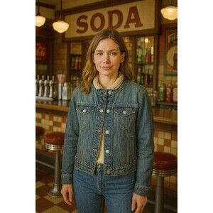 GAP Vintage 2003 Sherpa Lined Denim Jacket Women’s Medium • Band Collar  Western